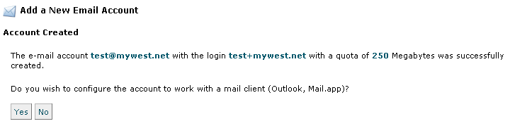 Email account has been created! Email account has been created!